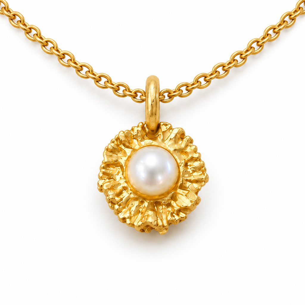 BLANKENSTEIN – Bockhornrose in Gold mit Süßwasserzuchtperle